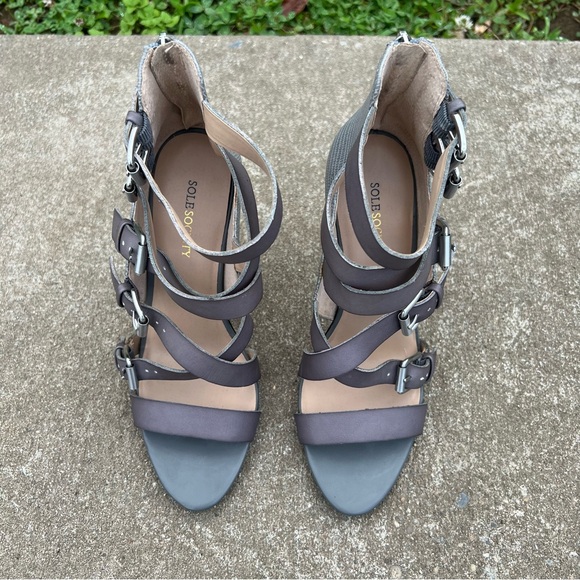 Sole Society Ashton Textured High Heel Sandal Gray Strappy Buckle, size 8-1/2 - Picture 8 of 13